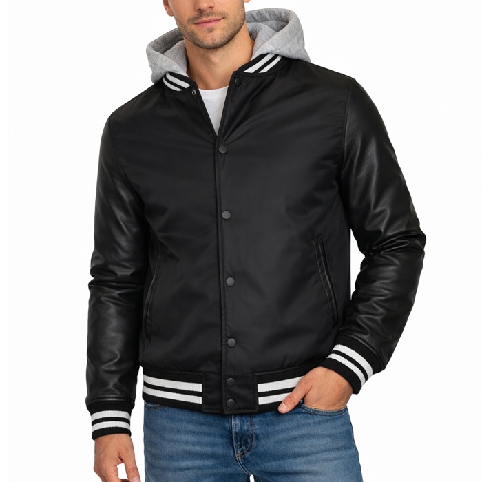 Men's Hooded Varsity Jacket w/ Detachable Hood